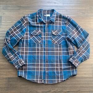 LRG Plaid Shirt Mens Sz Large Blue Black Midweight Utility Campcore Cabincore